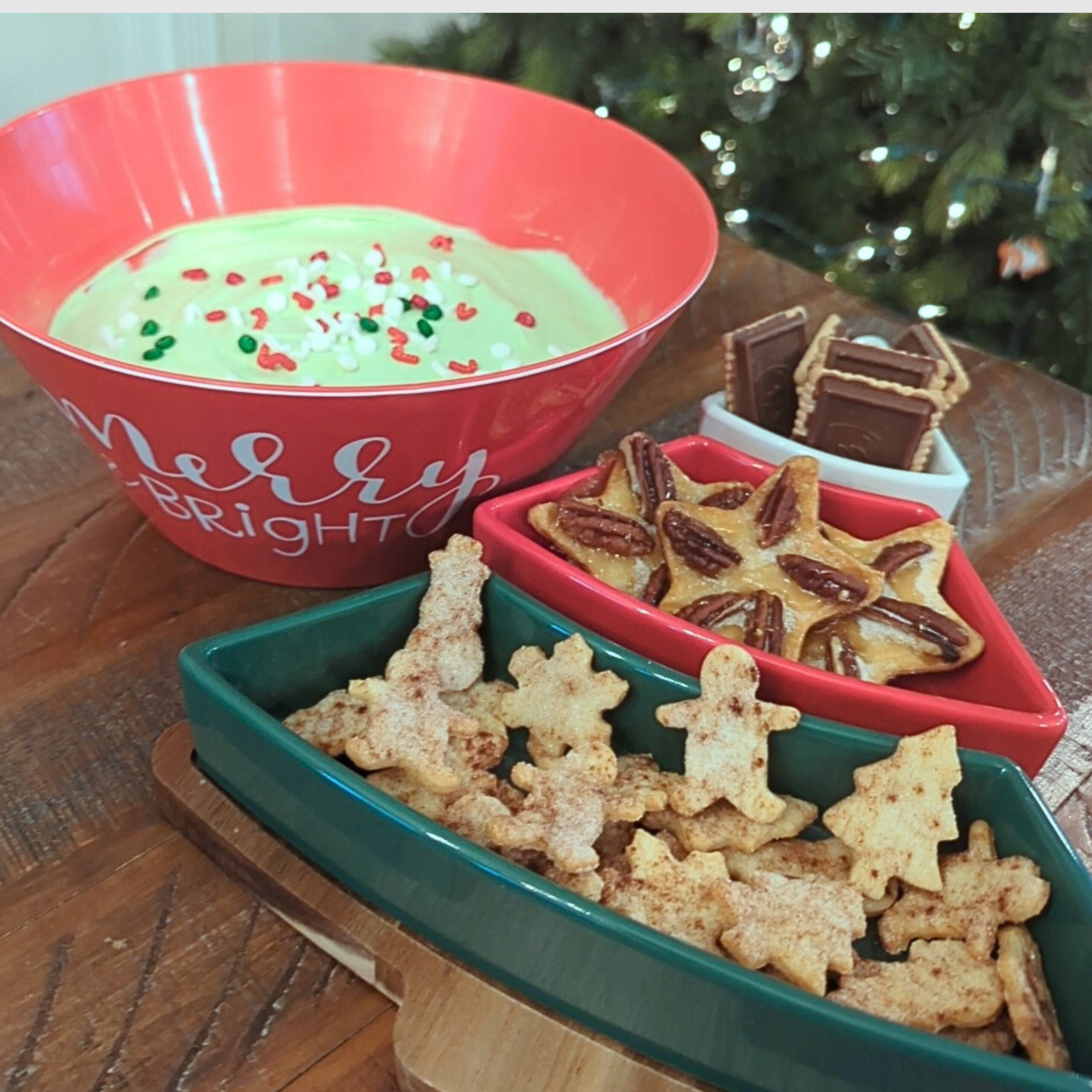 Family Treat - Christmas Holiday Leftover Pie Crust Cookies with Grinch Dip
